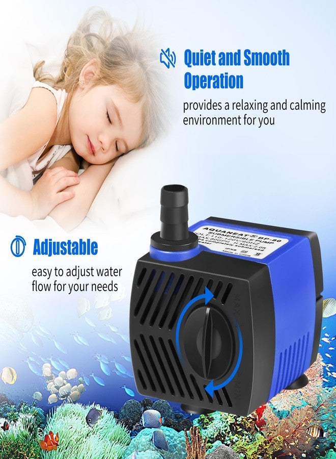 AQUANEAT Small Fountain Pump, 80 GPH Submersible Water Pump for Aquarium Fish Tank, Outdoor Water Fountain, Hydroponics, Pond Filter Pump - Image 3